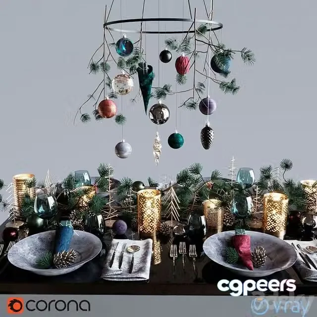 3ds Max Free – Table setting Dark Christmas