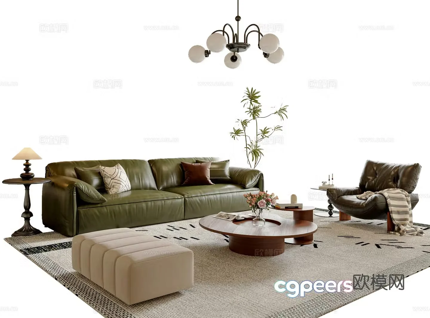 French medieval sofa tea table combination coffee table leisure chair sofa stool three-person sofa 3D model