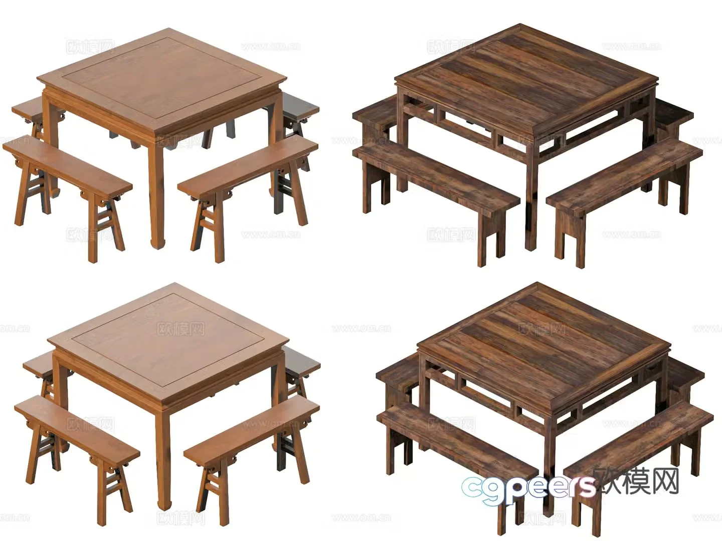Dining table and chair combination square table and chair antique chair square table and eight immortal table 3D model