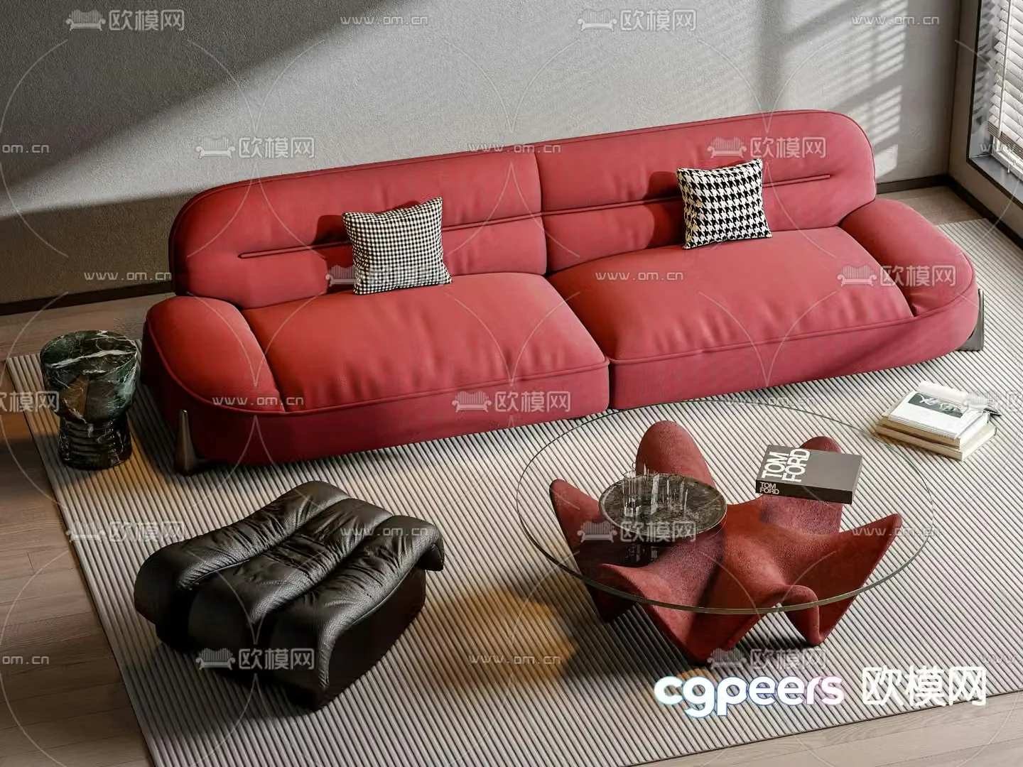 Sofa coffee table combination multi-person sofa 3D model