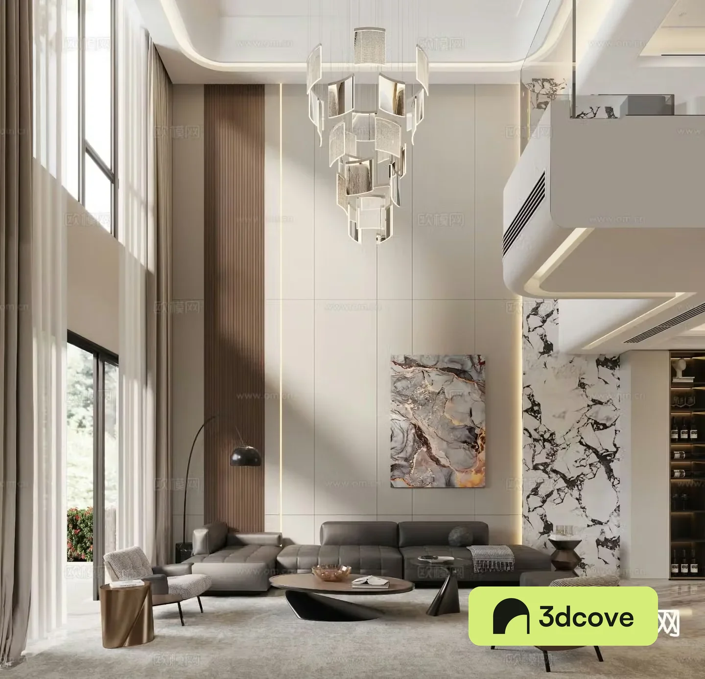 Modern empty living room 3d model of villa living room