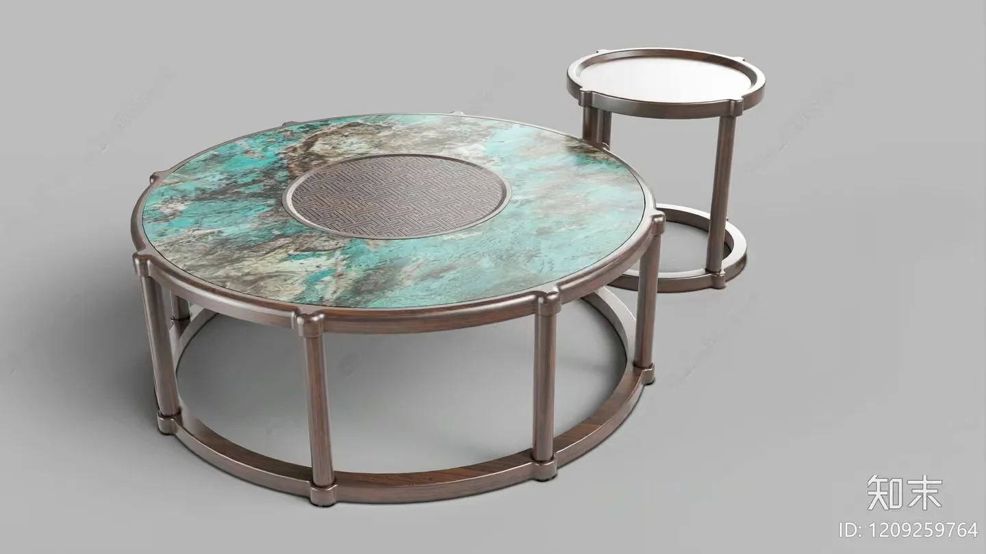 A Table With A Marble Top And Metal Legs 3D Model – 16063 – VRAY Render