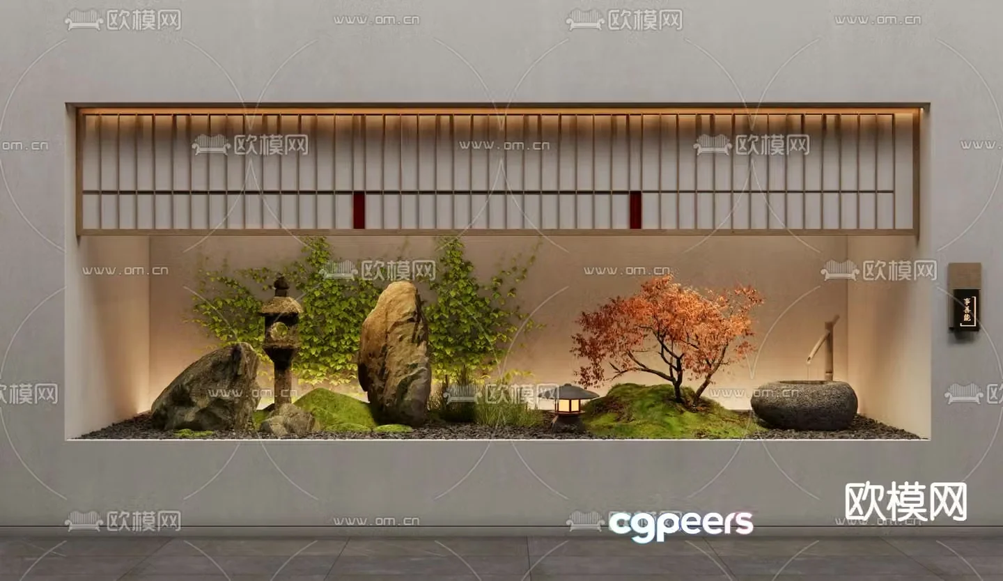 Dry landscape landscape plant landscaping flowing water bowl 3D model