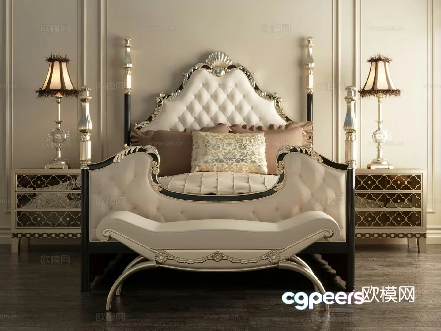 European double bed 3D model