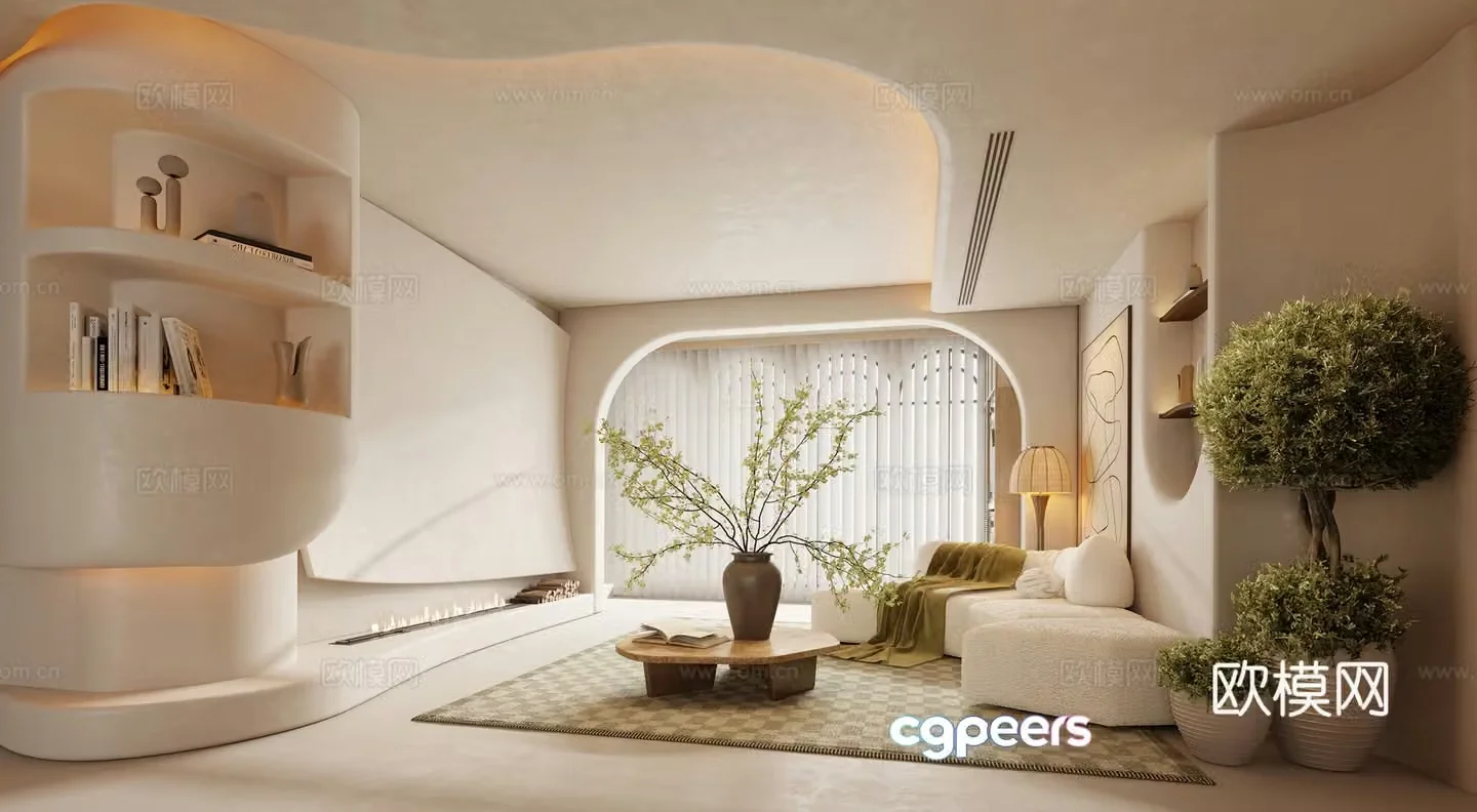 Wasabi-Wind Living Room Creamy Living Room Modern Living Room Wasabi Sofa Creamy Sofa Combination 3D Model