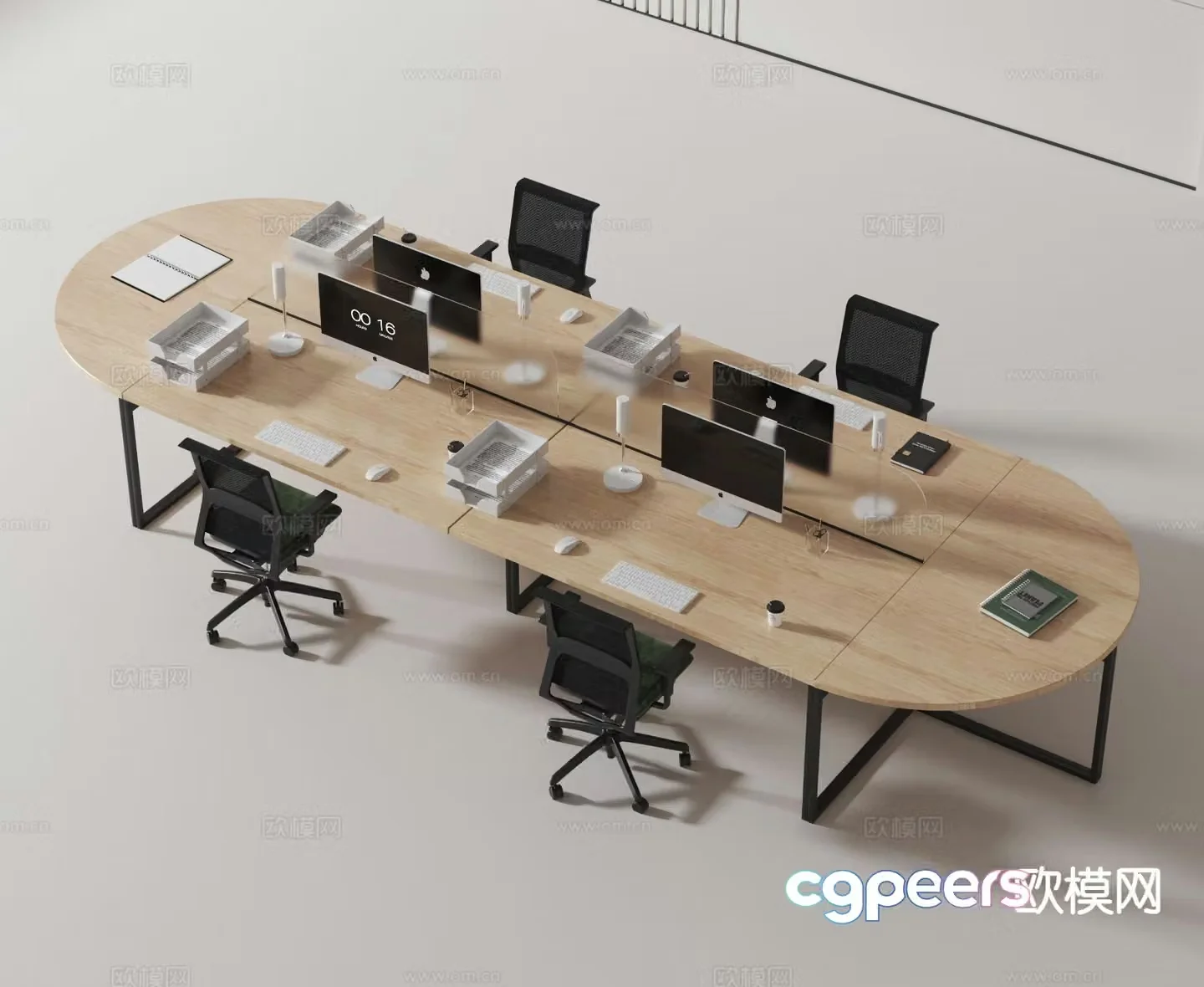 Modern desk work station work area staff desk 3D model