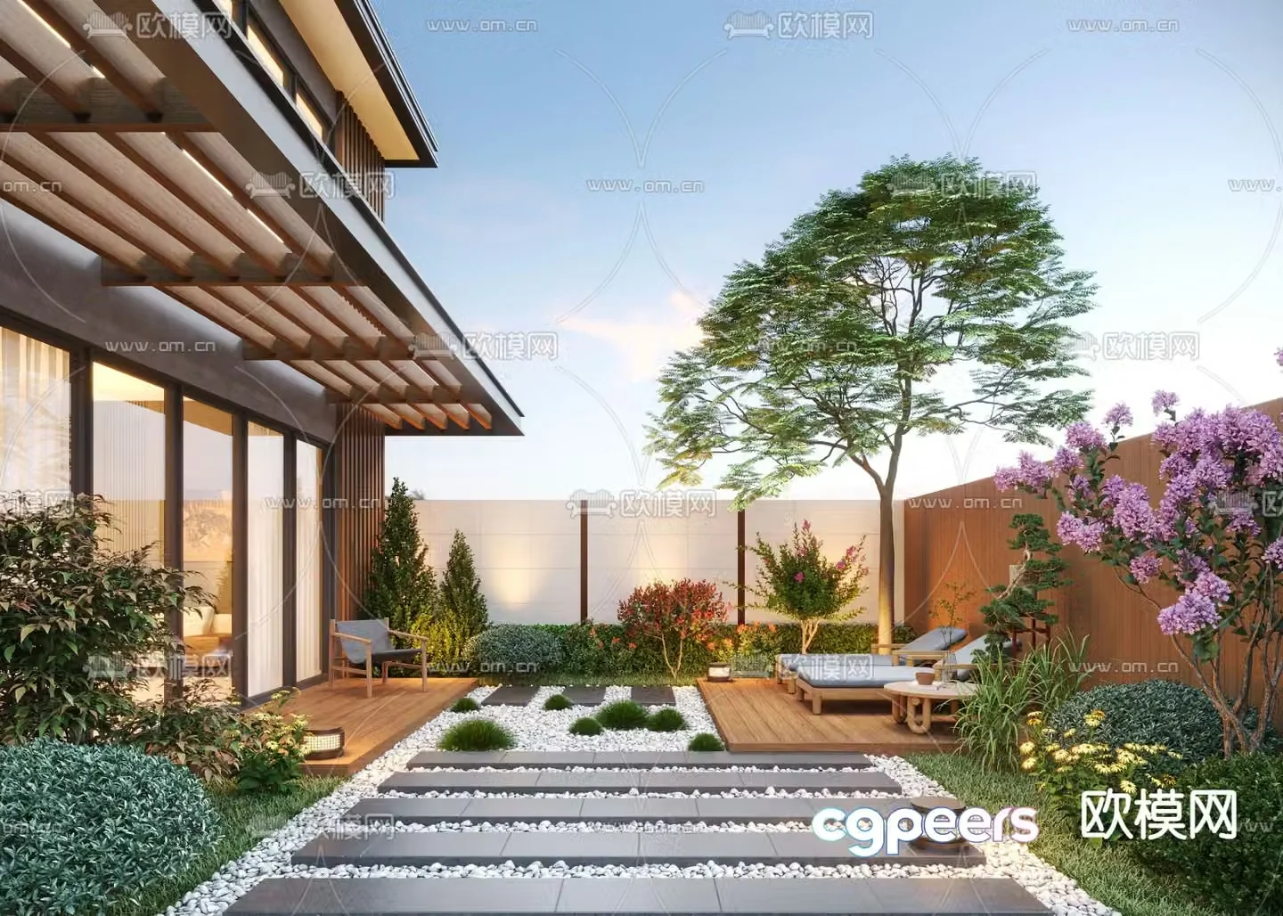 Villa courtyard courtyard landscape 3d model