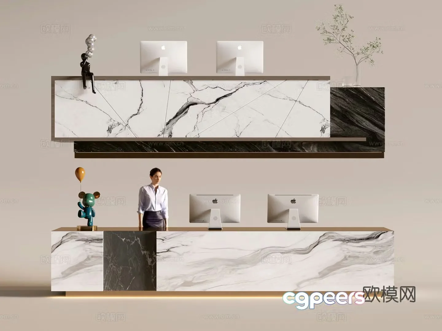 Modern company front desk reception area bar reception desk service desk 3d model