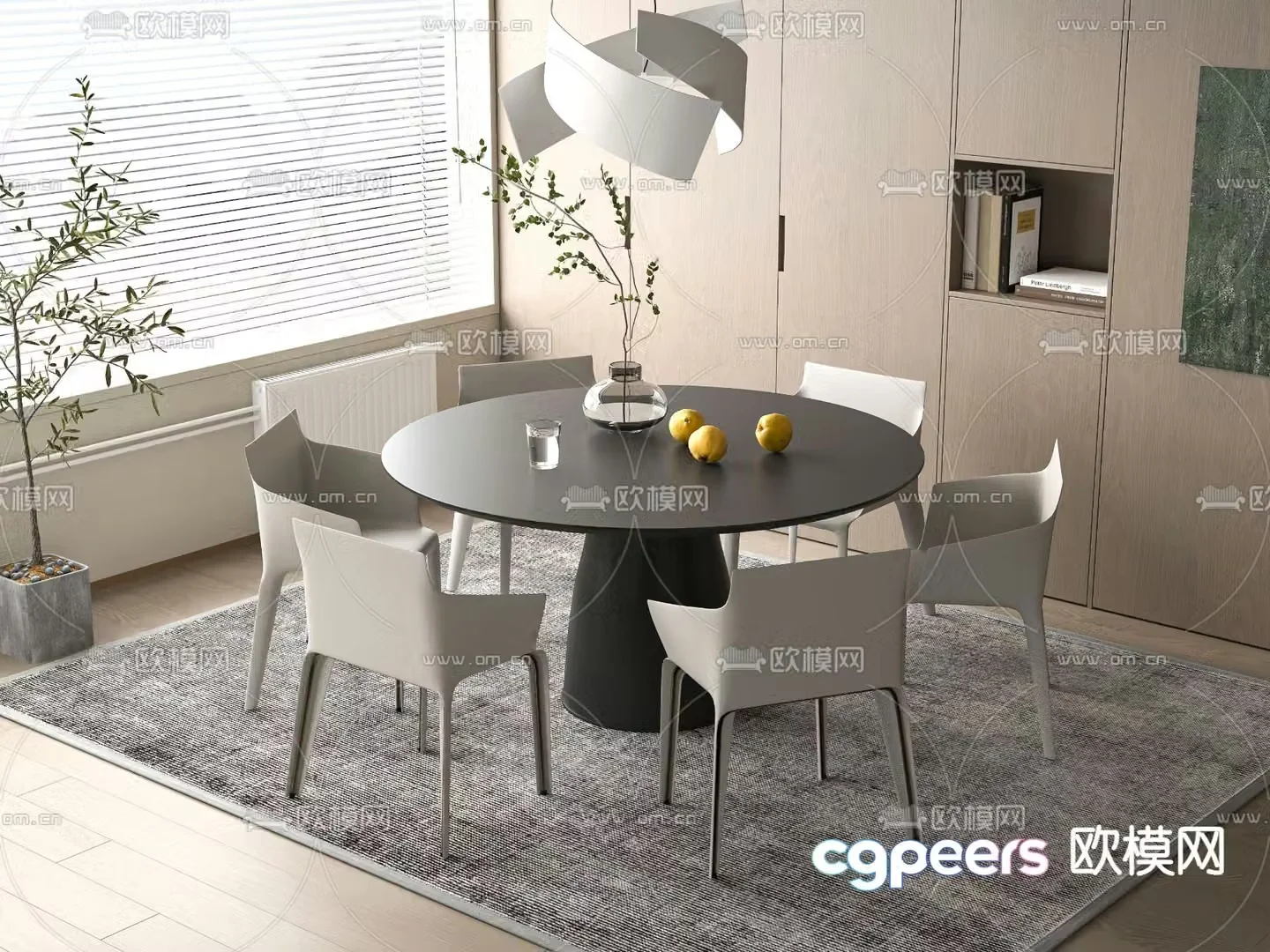 Round dining table and chairs 3d model