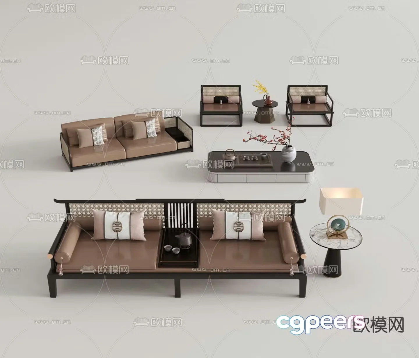 New Chinese style modular sofa 3d model