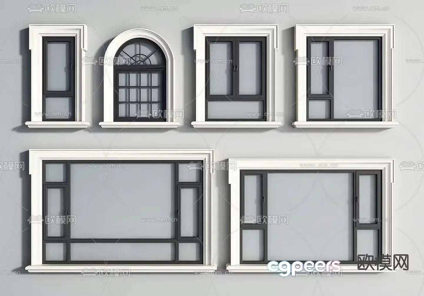 Simple European Window Arched Window 3D Model