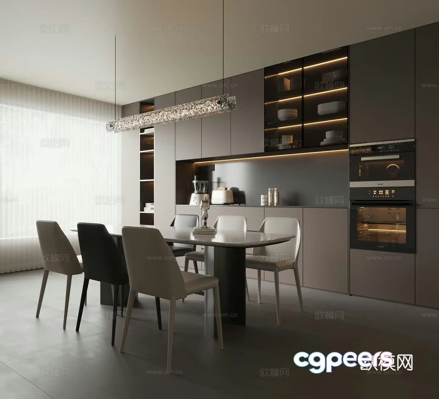 Modern Italian restaurant wine cabinet dining table and chair 3d model