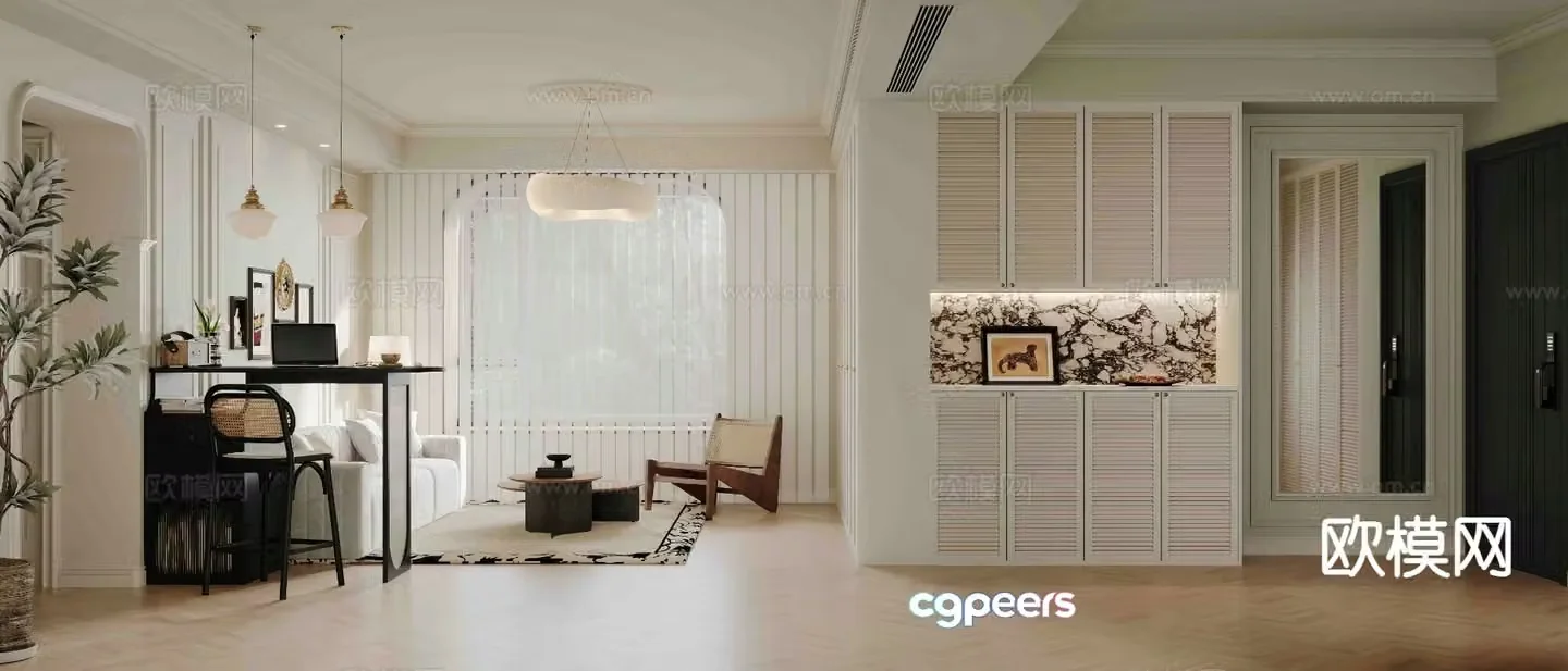 Cream style living room 3d model