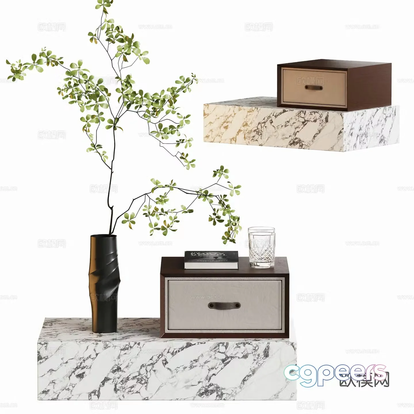 Modern Italian stone nightstand 3D model
