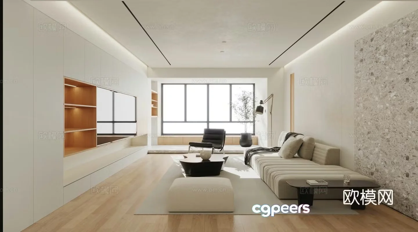 Modern minimalist log living room 3d model