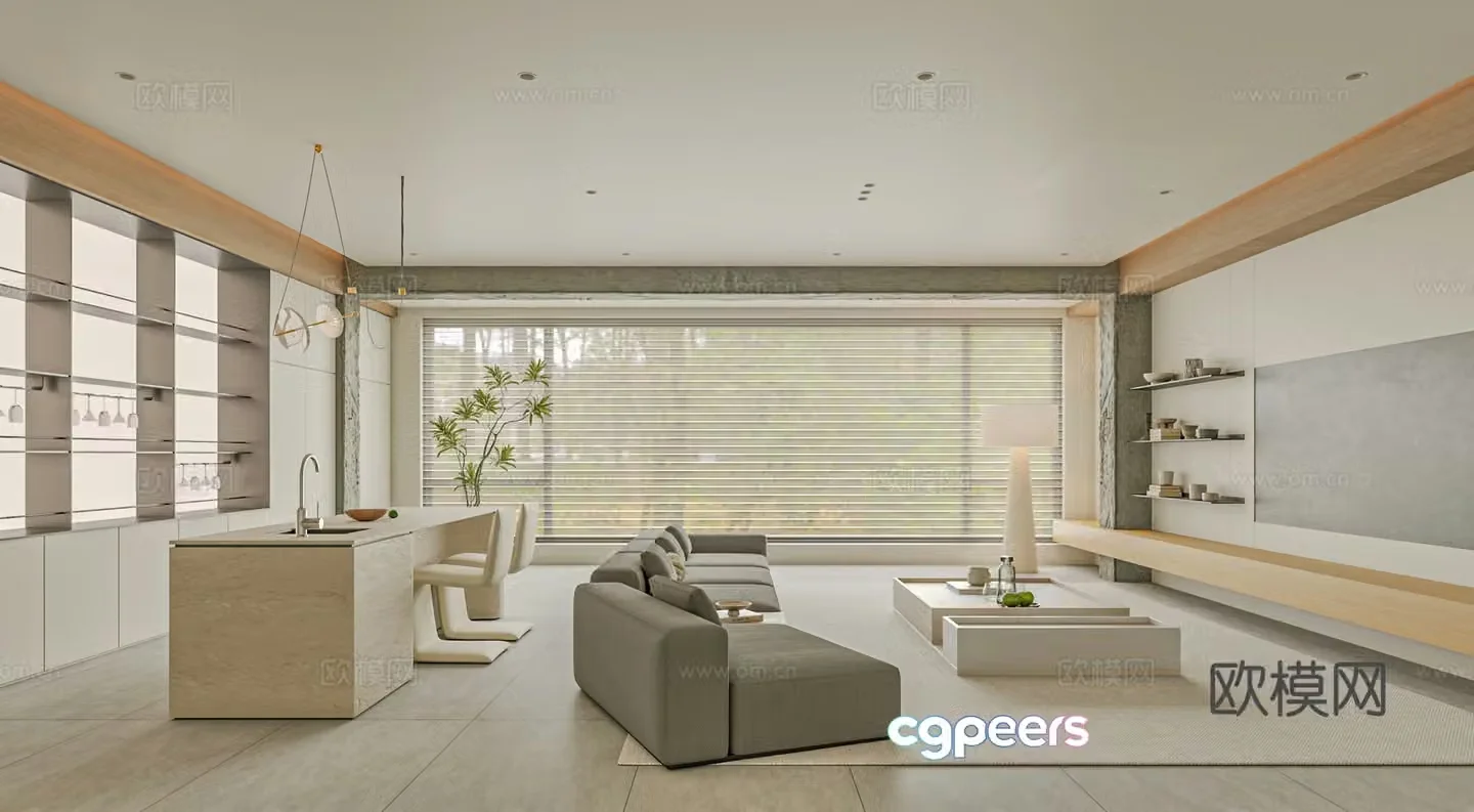Modern living room sofa single chair coffee table 3d model