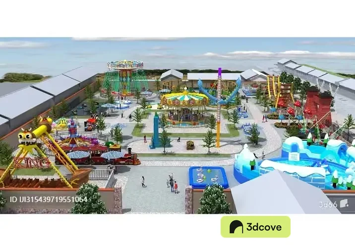 A 3D Rendering Of A Colorful Amusement Park