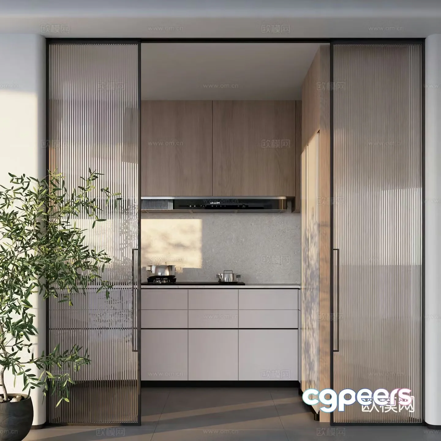 Modern minimalist long rainbow kitchen and bathroom glass sliding door 3D model