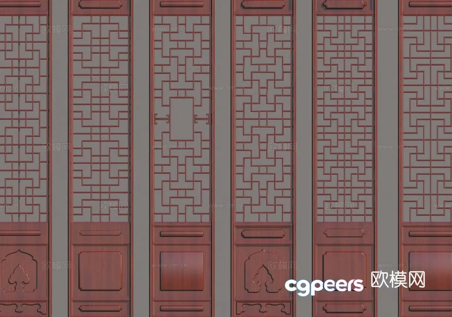 Chinese style partition lattice window frame 3d model