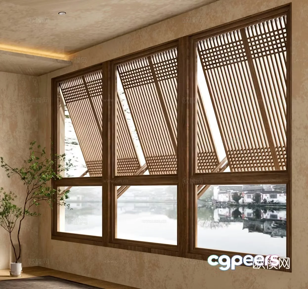 New Chinese style grille window folding window 3d model