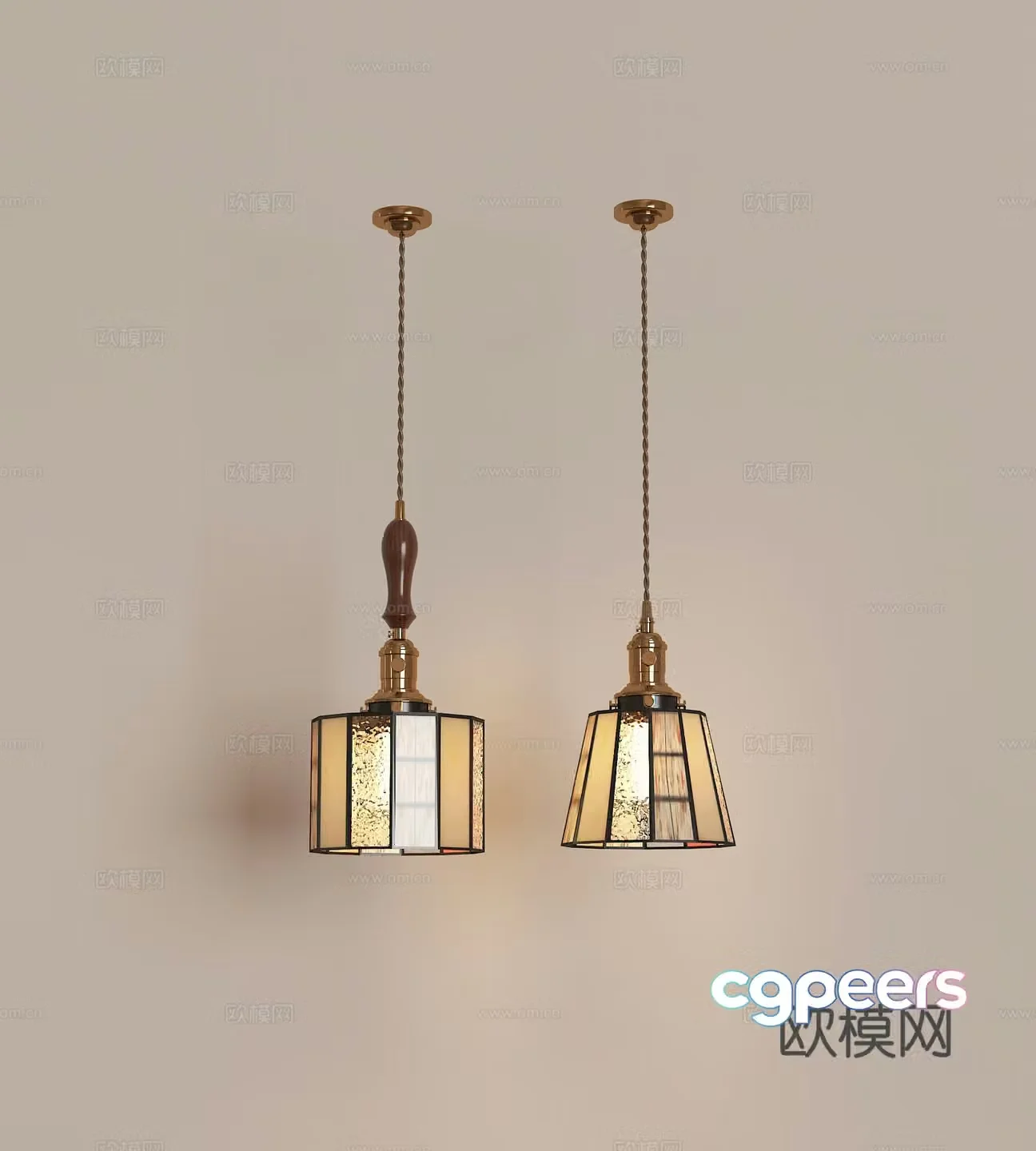 Modern light luxury glass chandelier combination 3D model