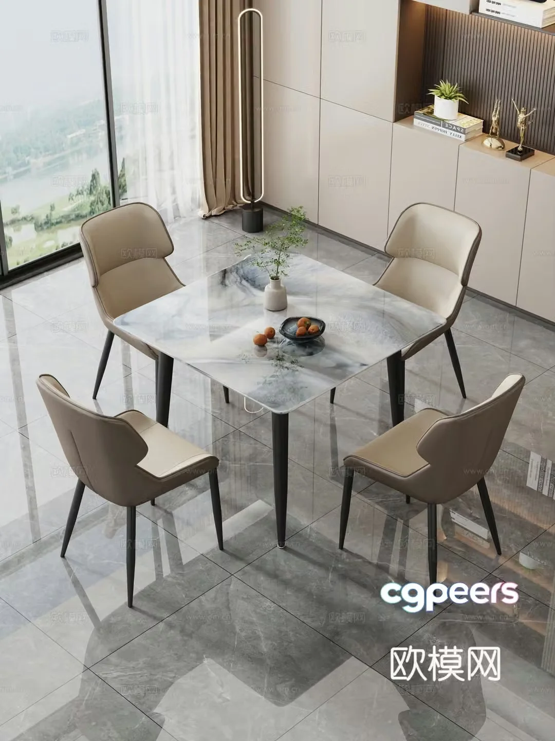 Restaurant Dining table and chair combination Rock table hanging paintings Decoration 3D model