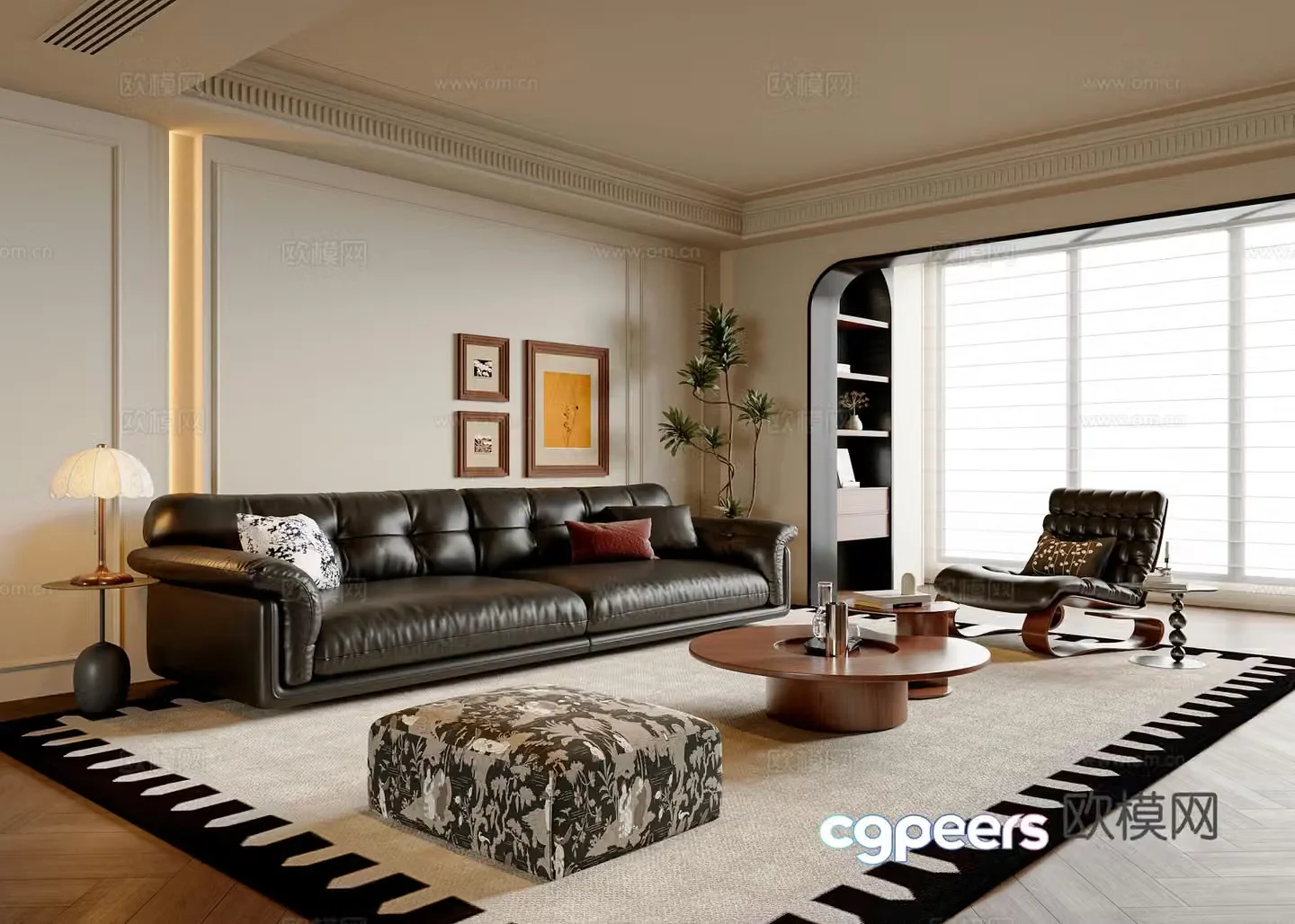 French medieval style living room sofa and coffee table combination leisure chair dunzi coffee table floor lamp 3D model