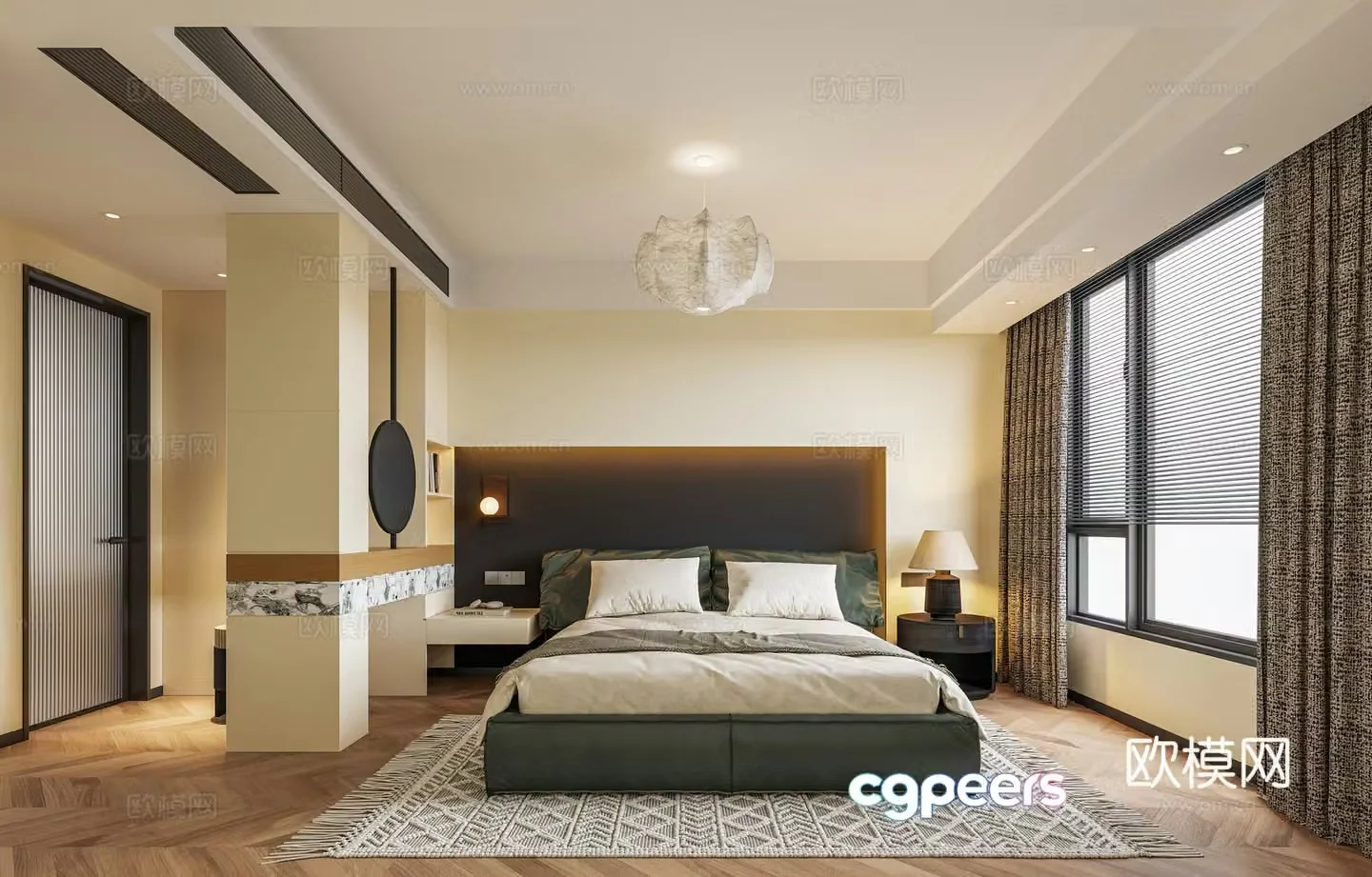 Creamy Master Bedroom 3d Model