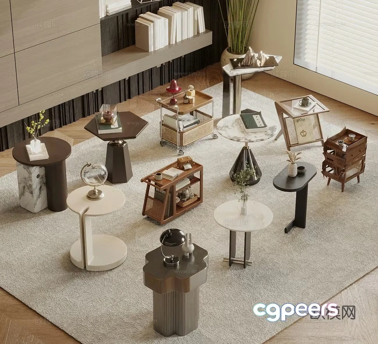 Modern side table small coffee table round table 3D model