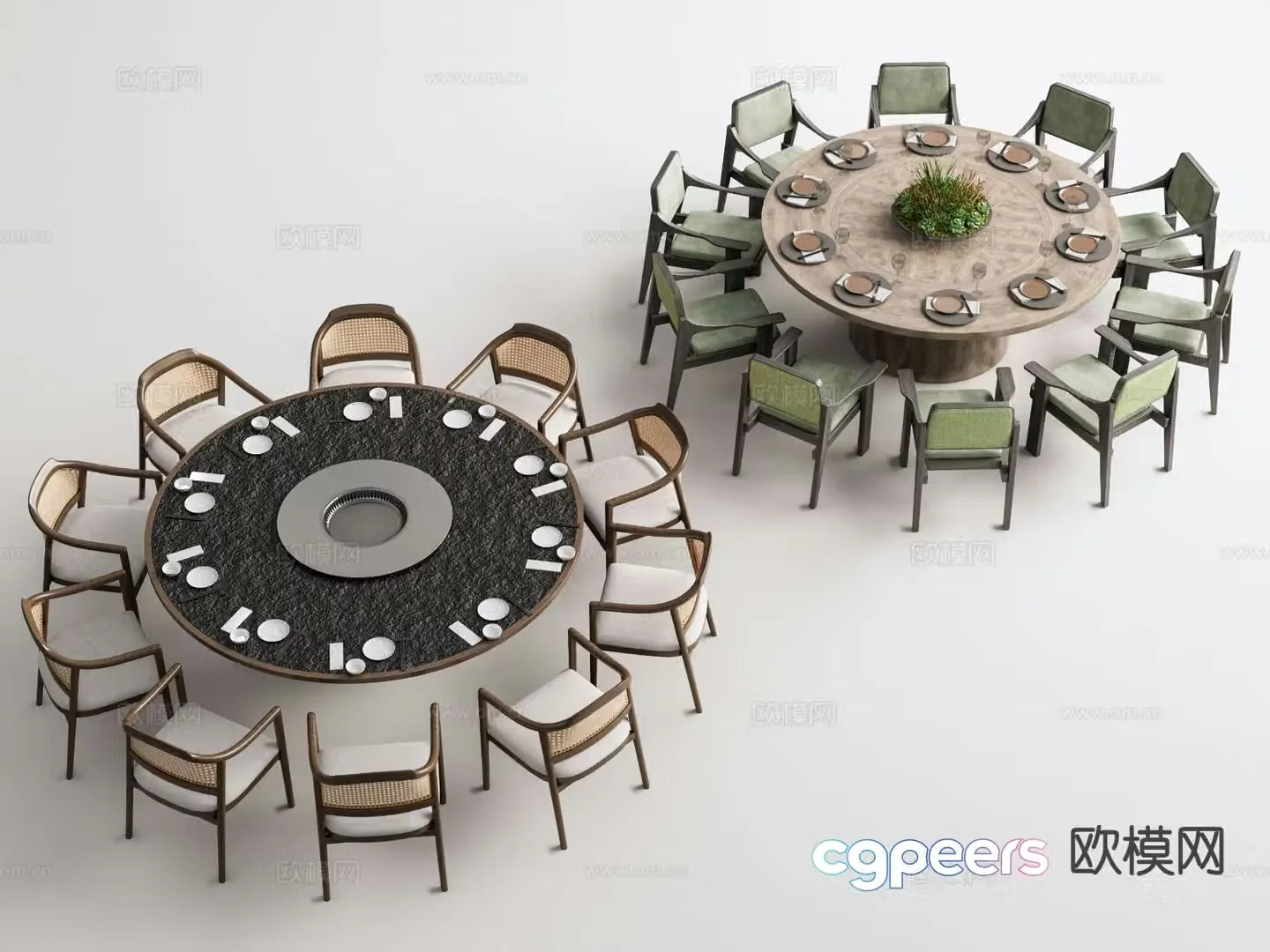 New Chinese style dining table and chairs hotel round table 3d model