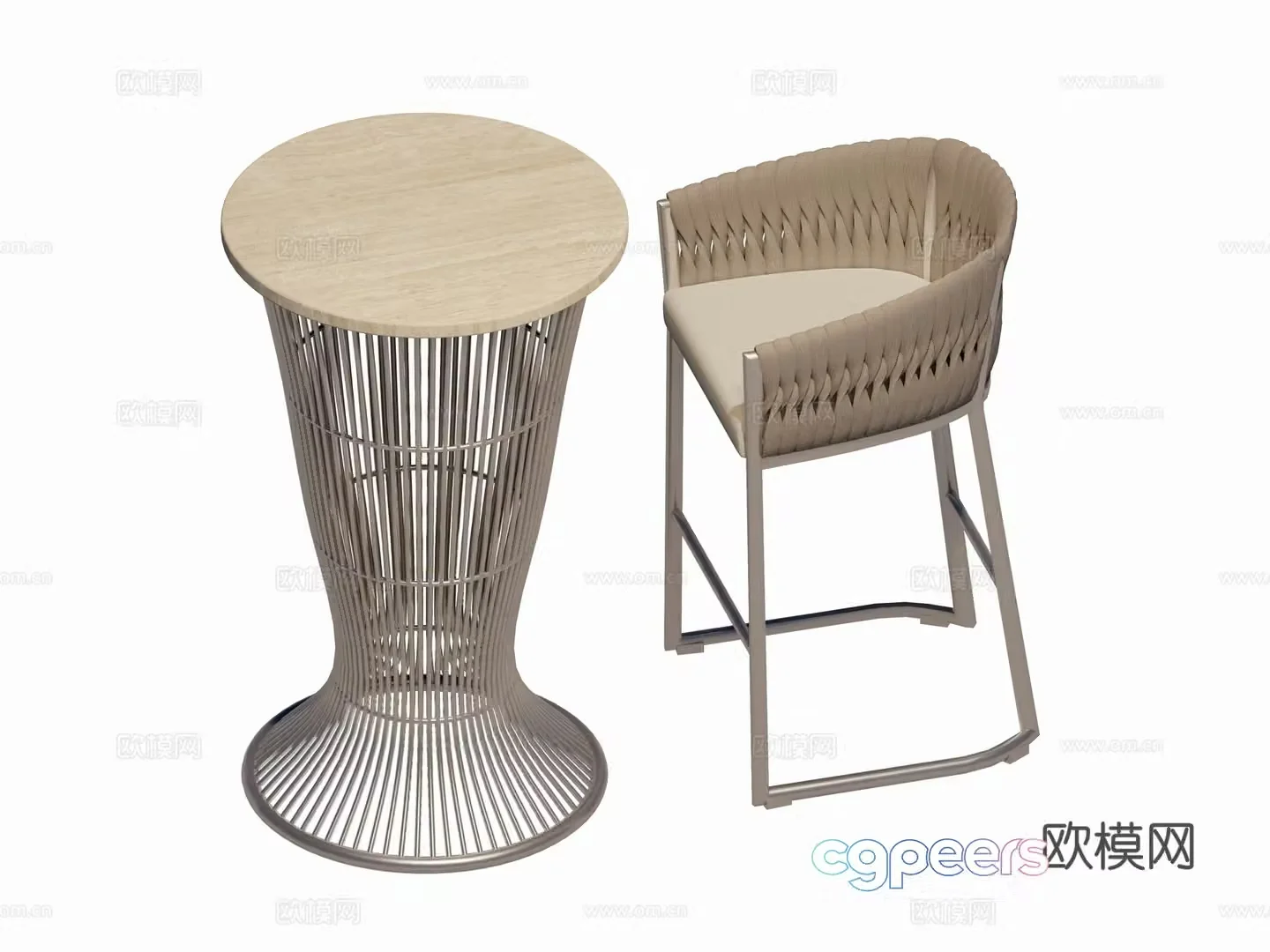 Modern French bar tables and chairs round table bar chairs courtyard outdoor bar table and chairs combination 3D model