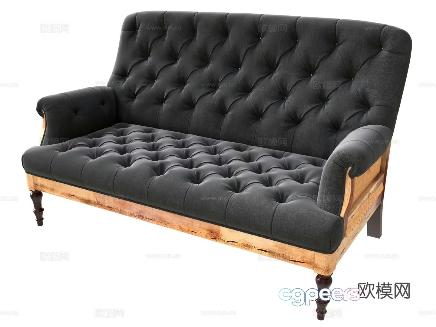 Simple European double sofa straight-row sofa 3D model