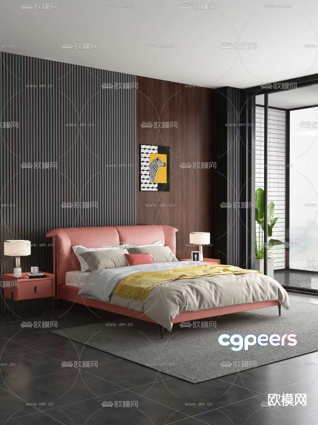 Italian simple bed double bed 3d model