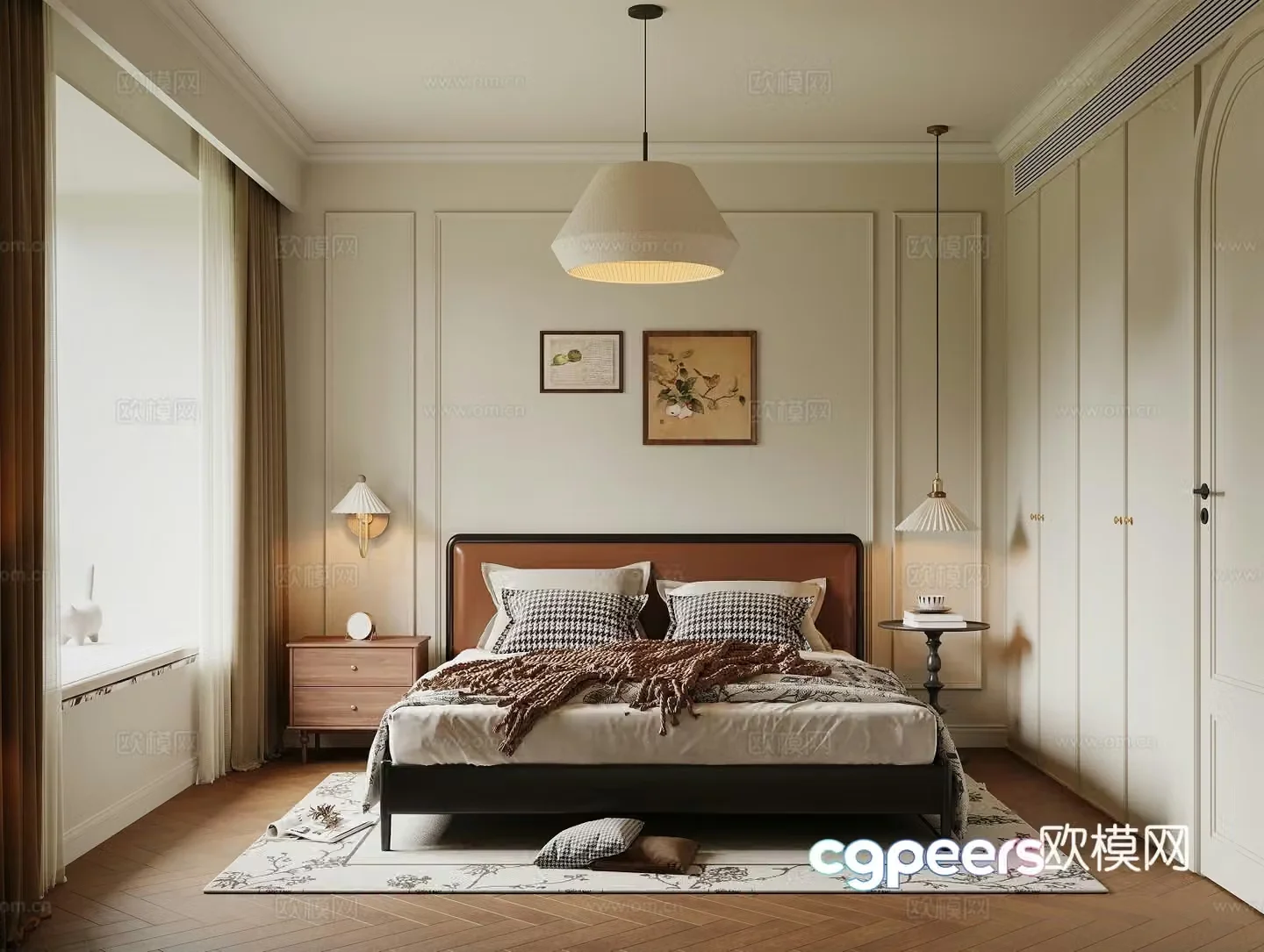 Cream retro style bedroom 3d model