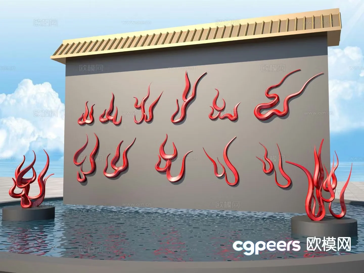 Flame relief wall sculpture 3d model