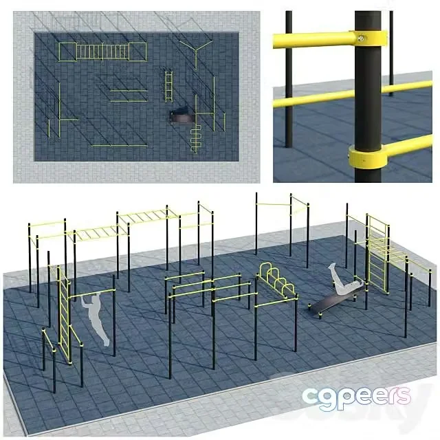 3ds Max Free – Sports ground with pull up bars. Playground