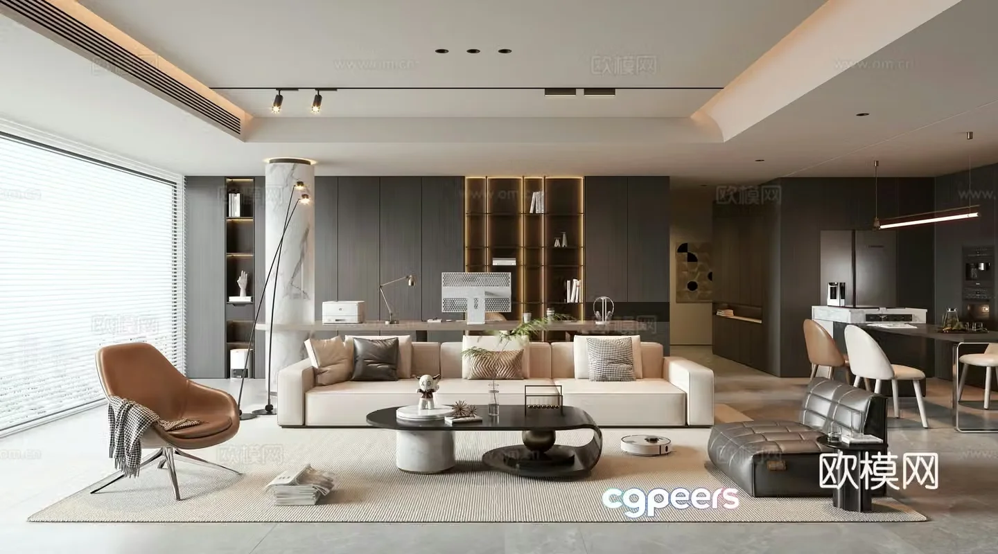 Modern living and dining room 3d model