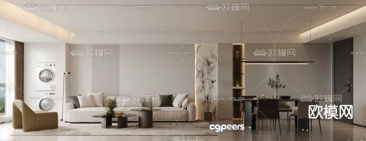 Modern living and dining room 3d model