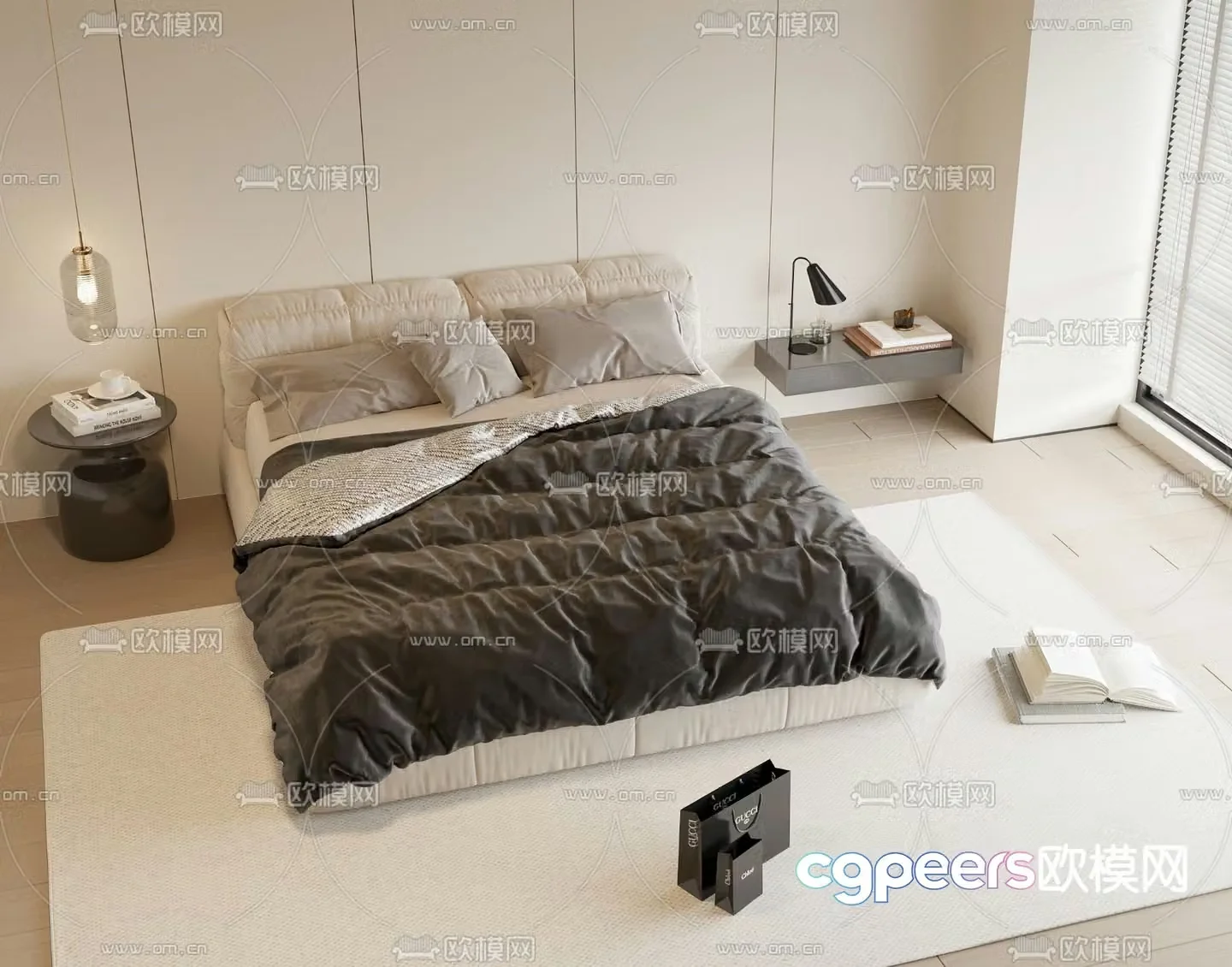 Modern double bed 3d model