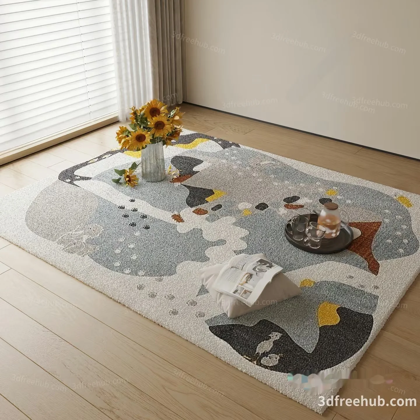 A Cozy Living Room With A Rug 3D Model – 22231 – VRAY Render