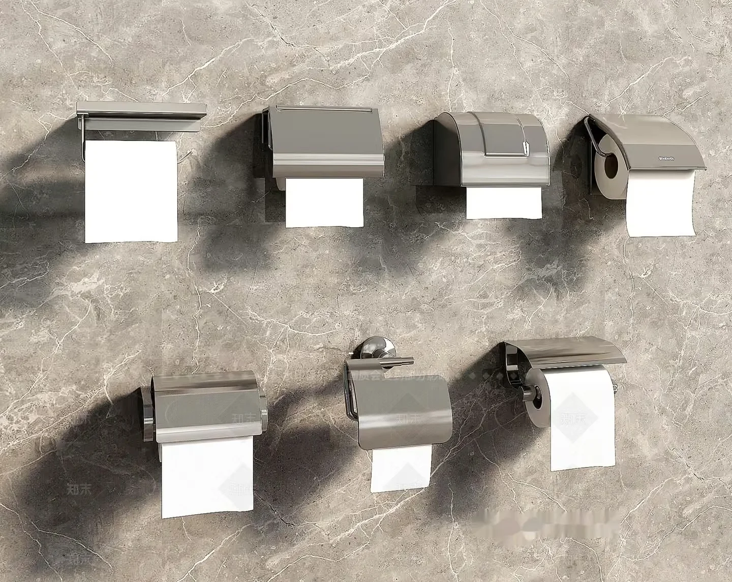 A Collection Of Modern Silver Toilet Paper Holders 3D Model – 16061 – VRAY Render