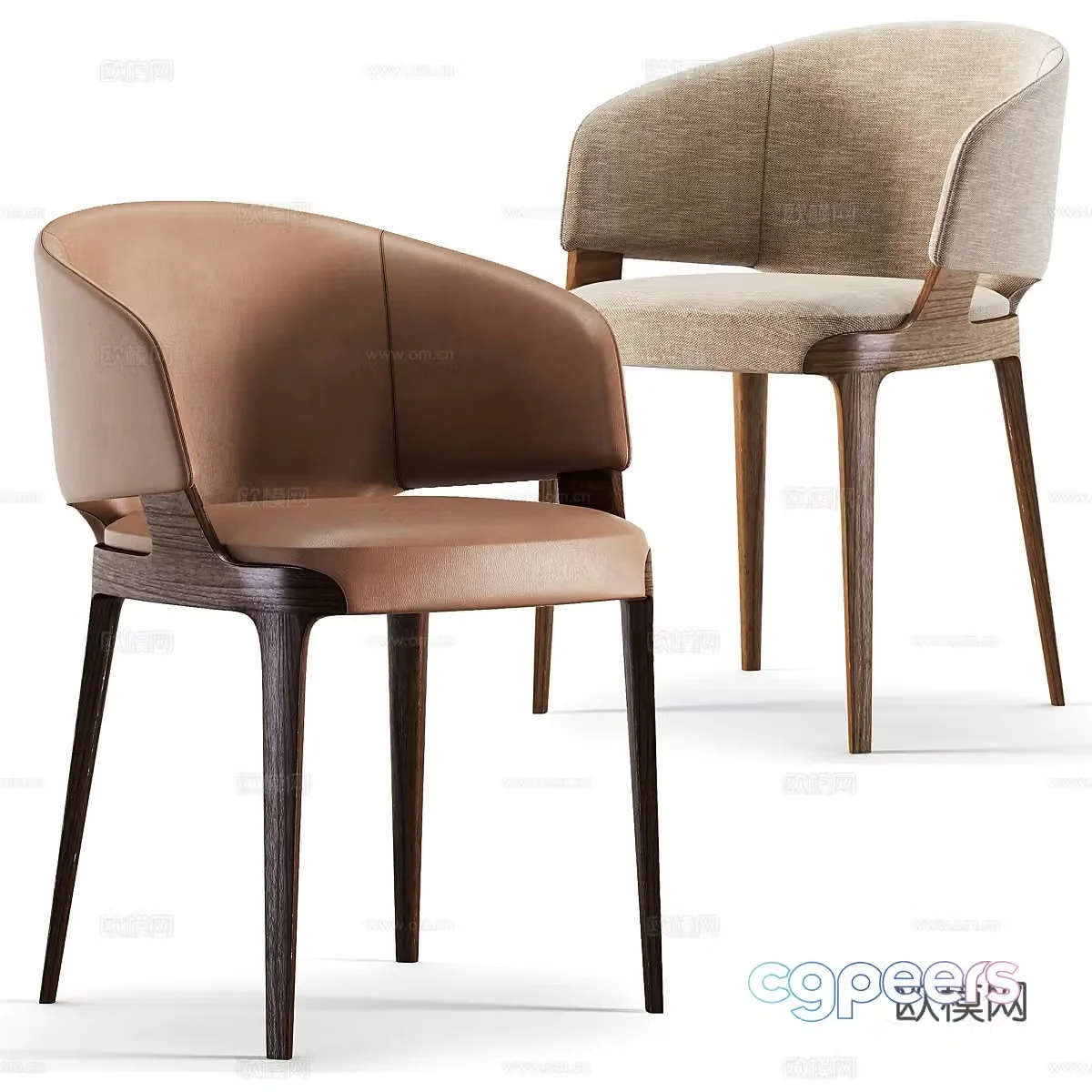 New Chinese style fabric leather wooden single chair 3D model