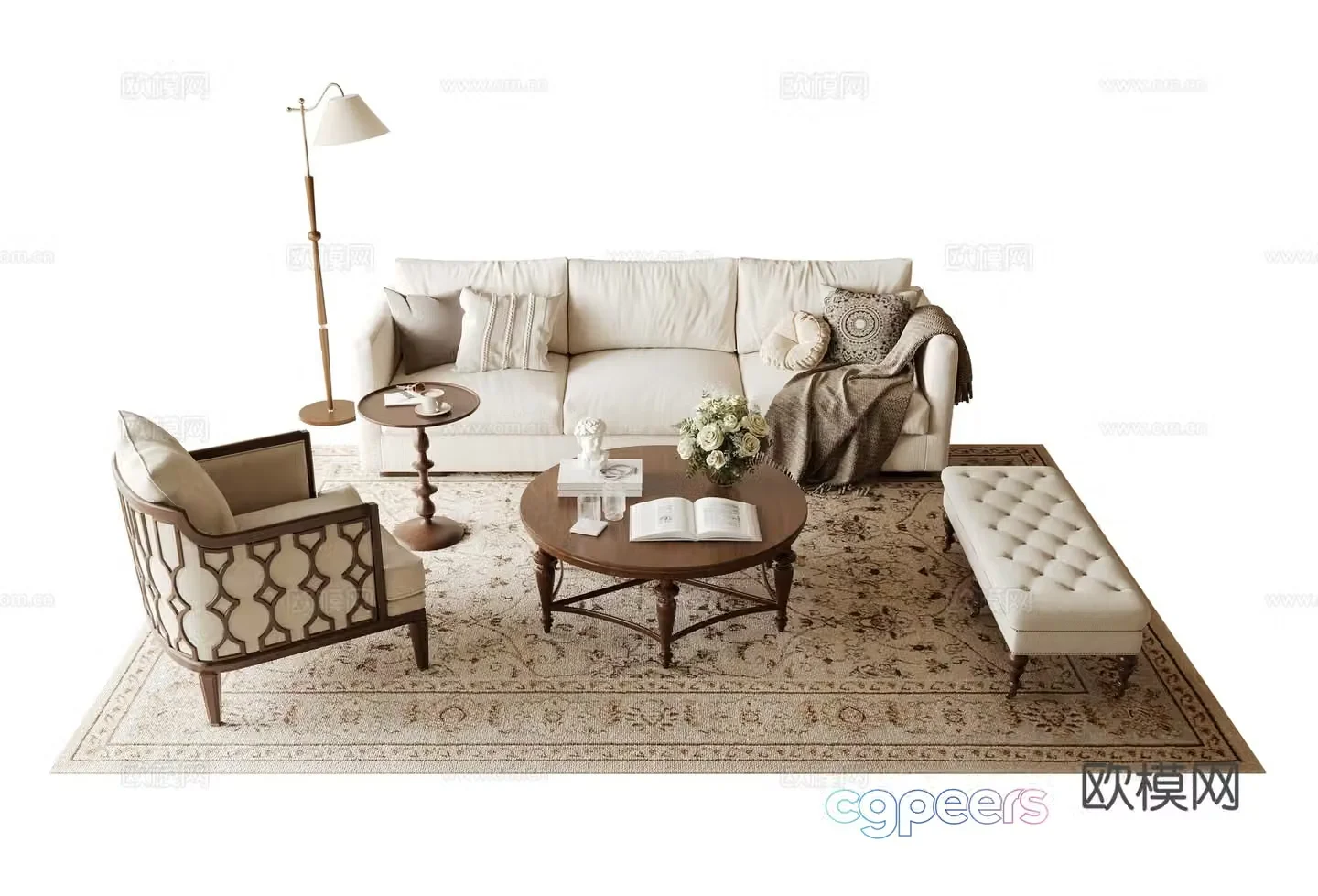 American sofa coffee table combination 3D model