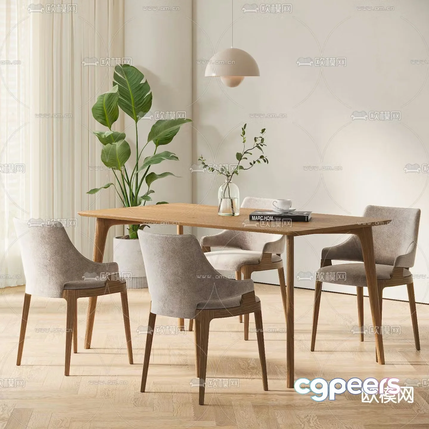 Cream style dining table and chairs 3d model