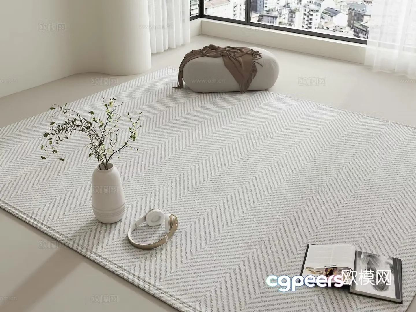 Modern carpet Wasabi style rug Cream style rug Living room rug Square carpet 3d model