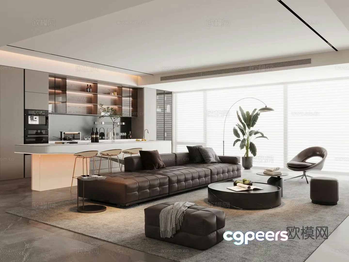 Modern living and dining room horizontal hall sofa and coffee table combination sofa chair dining table and chair sideboard wine cabinet 3d model