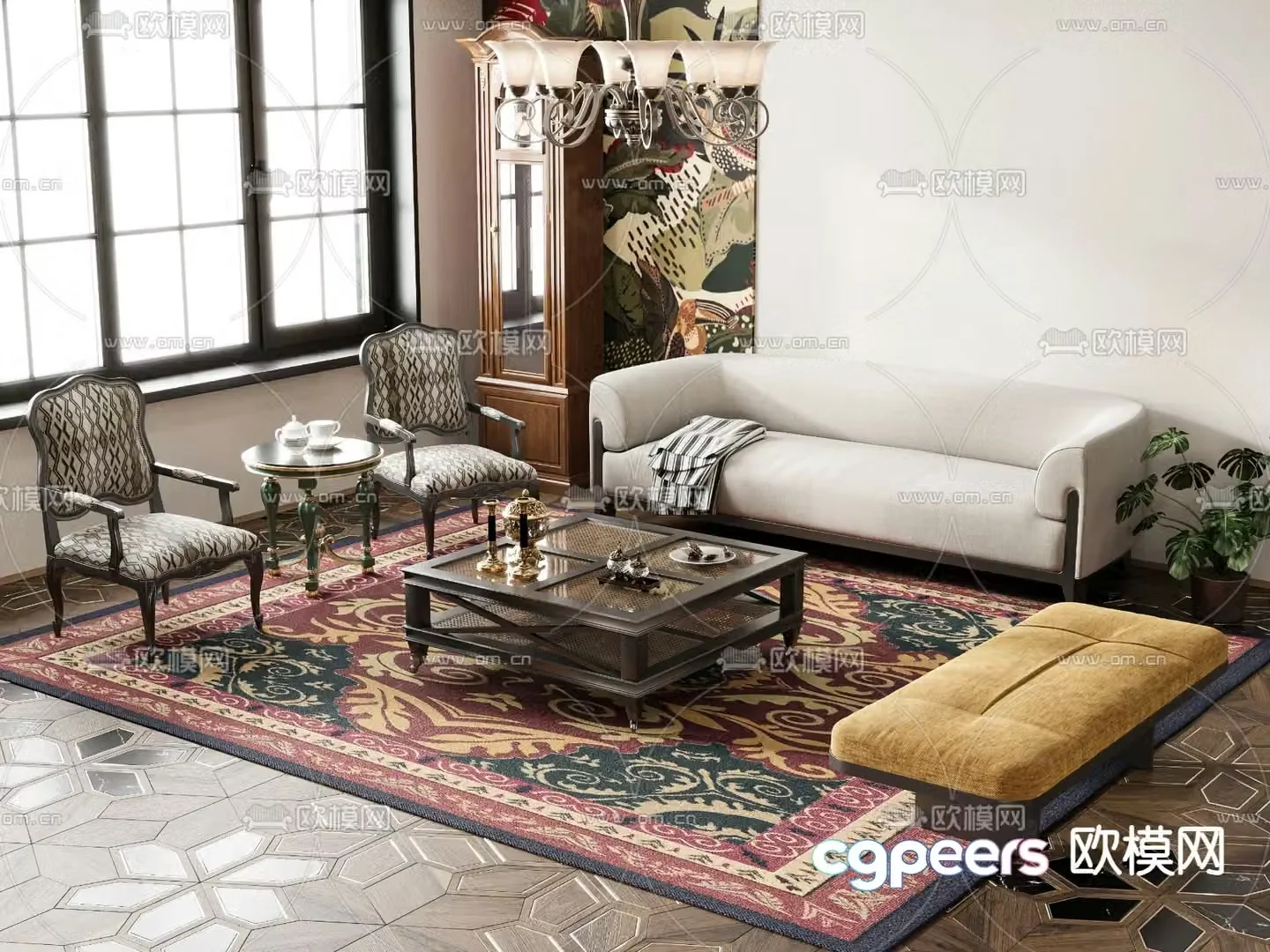 French sectional sofa 3d model