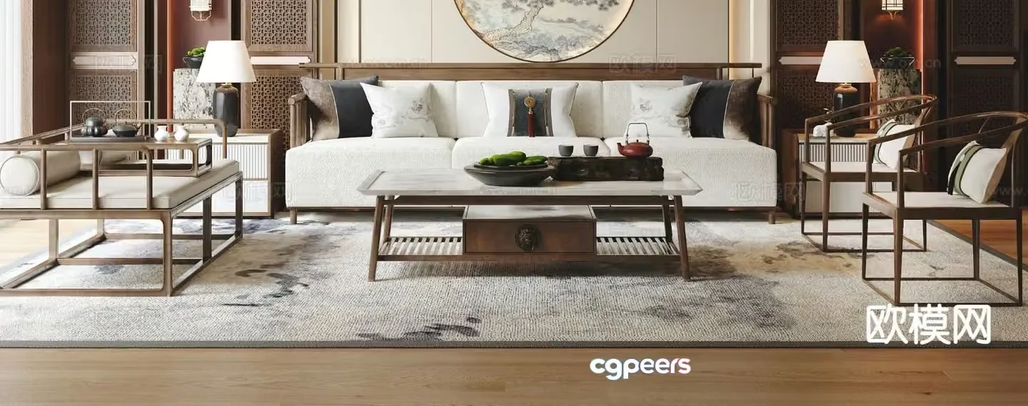 New Chinese style modular sofa 3d model