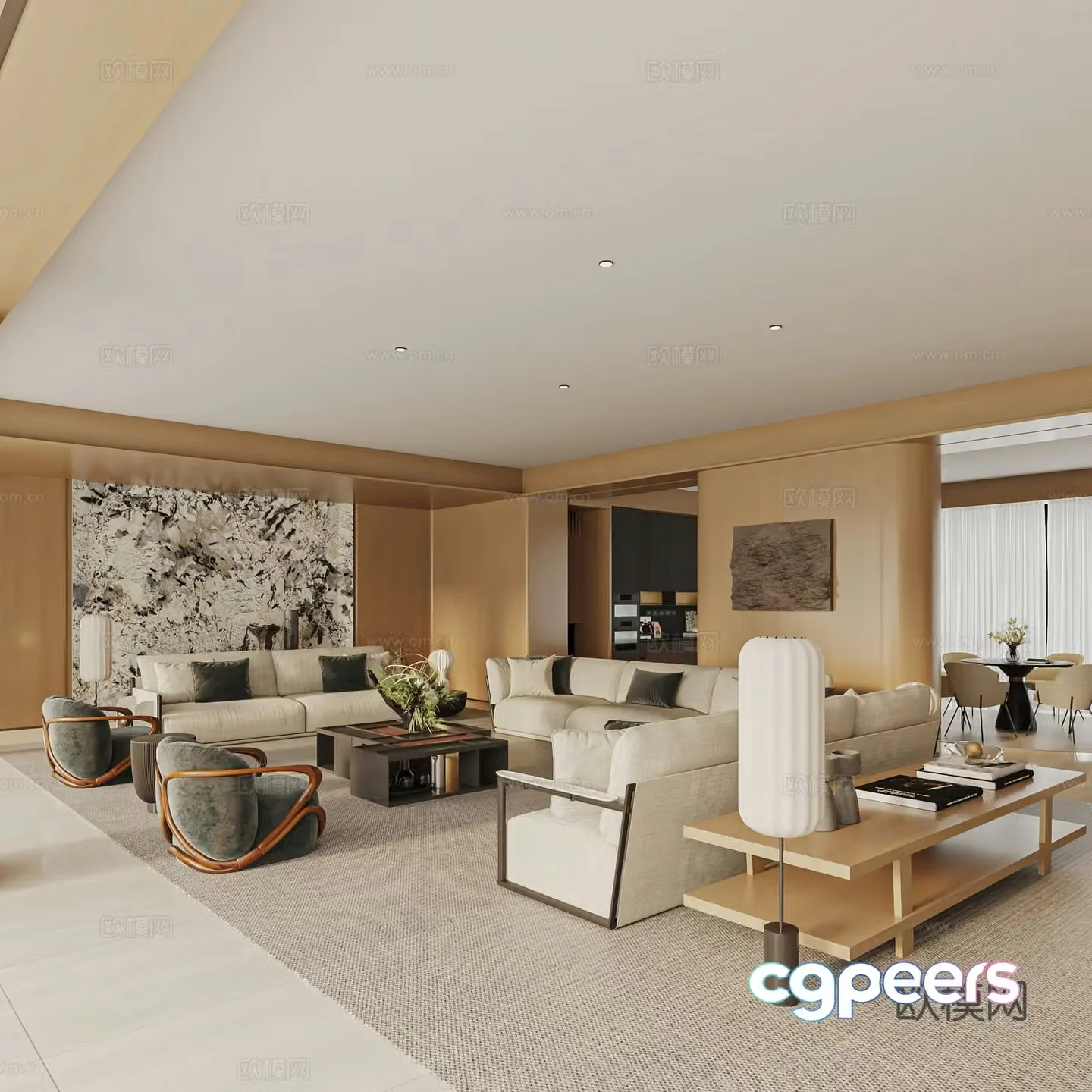 Modern Italian living room Liang Zhitian design large flat floor living room one elevator one household 3D model