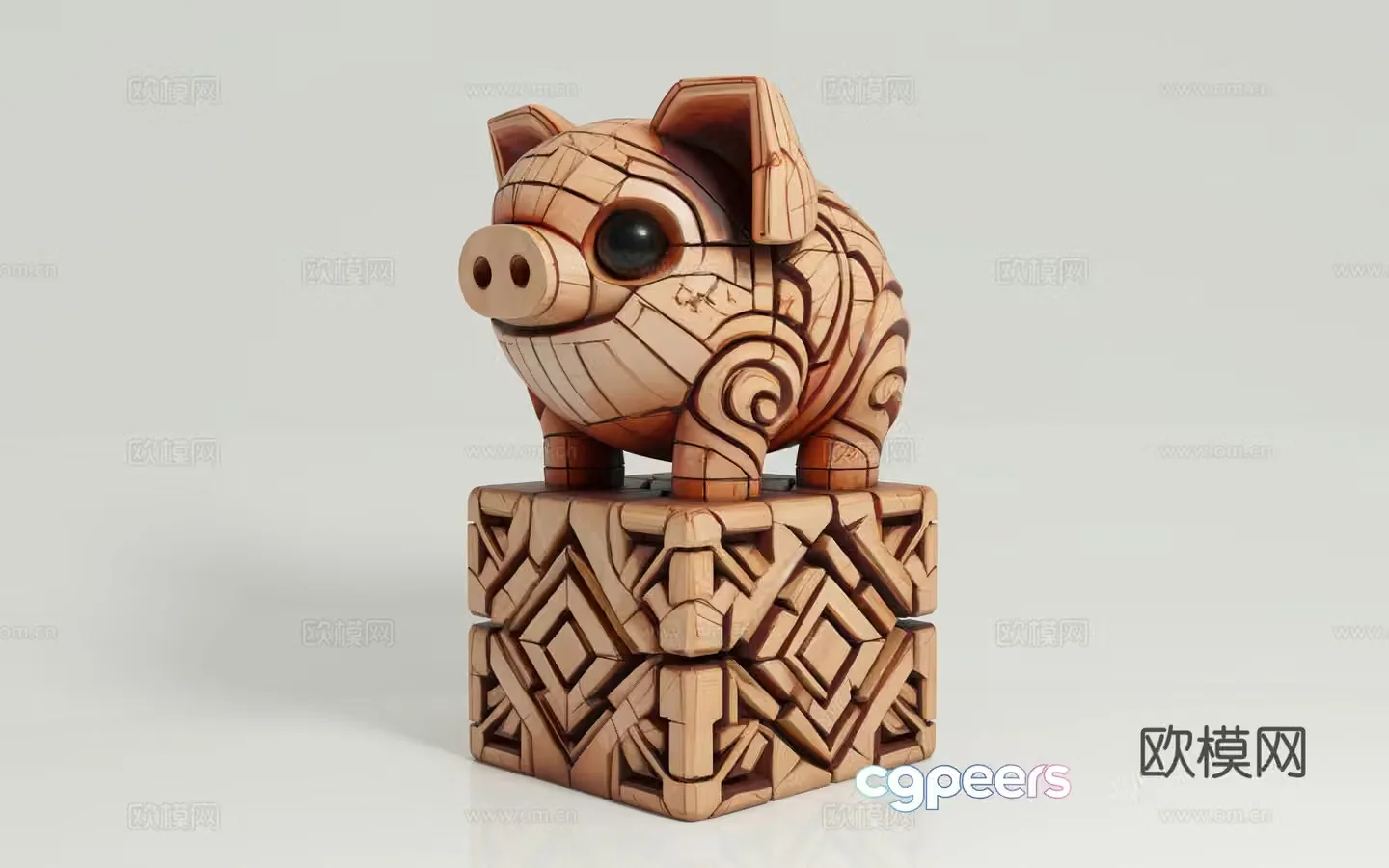 Pig baby pig animal wood carving stone sculpture totem seal three-dimensional totem Mayan 3D model